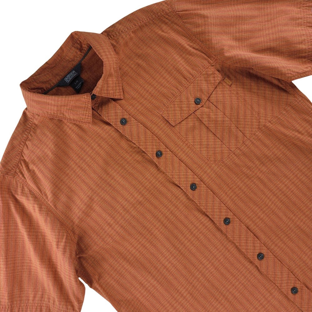 Outdoor Research Shirt Mens L Orange Plaid Hiking Camping Short Sleeve Cotton